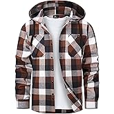 Mens Hooded Flannel Shirts Hoodie Shirt Lightweight Long Sleeve Casual Plaid Button Down Jackets Stylish with Pocket