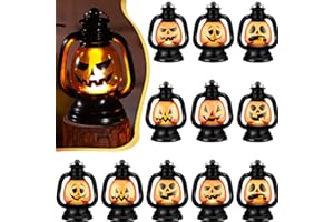 ROCEEI 12 Pcs Halloween Mini Pumpkin Lantern 3.54 Inch Jack O Lantern Table Centerpiece Halloween Hanging Decoration Bulk Light up Lamp with Flickering LED Candle for Party Decor Indoor Outdoor