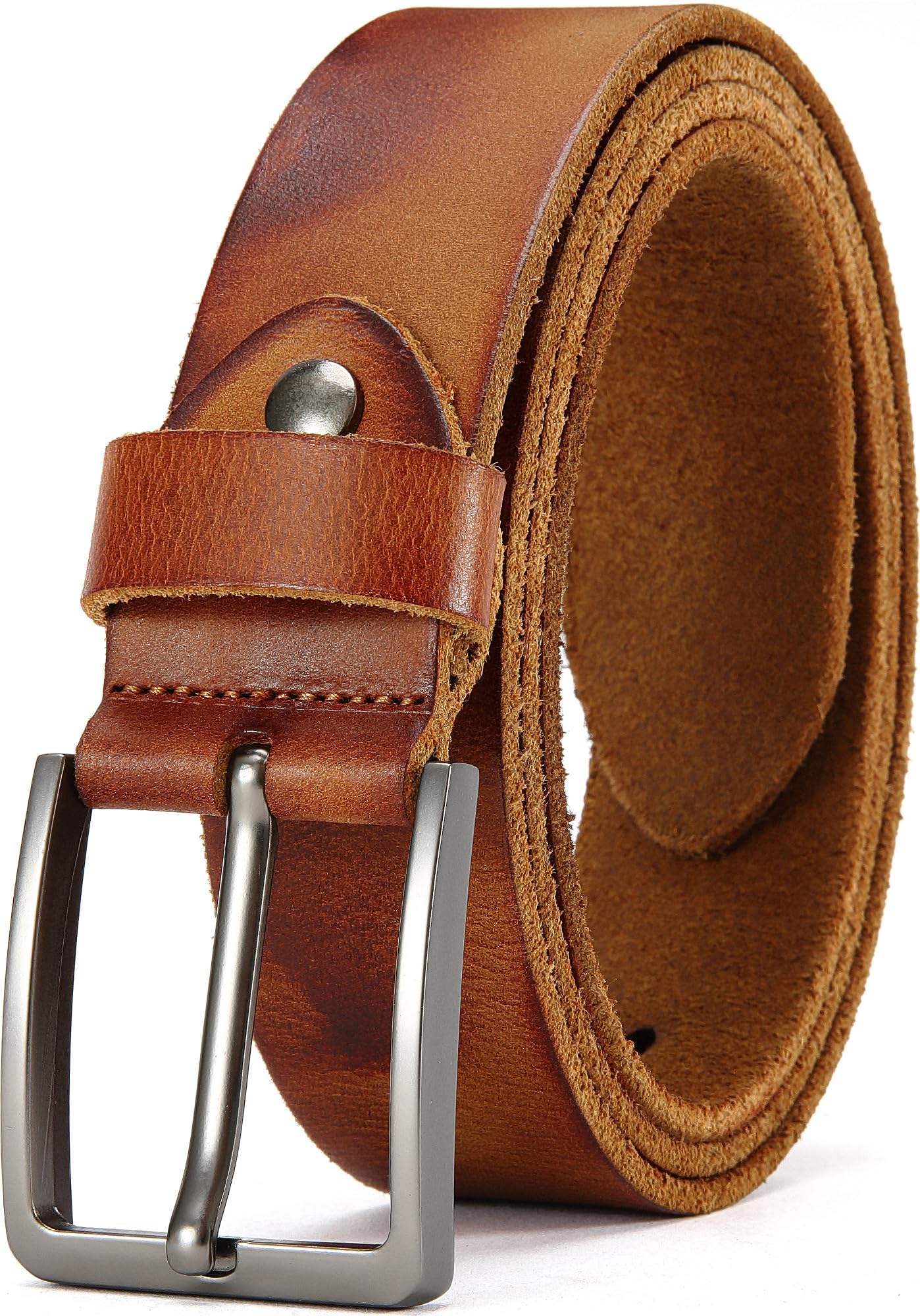 DOOPAI Men's Genuine Leather Casual Belt -Full Grain Leather Belt for Men- 1.5" Handmade Jeans Belt with Gift Box Image