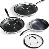 HexClad 6pc Hybrid Nonstick Frying Pans Set with Lids, 8, 10 &amp; 12" Pans | Stay-Cool Handles, Dishwasher and Oven Safe up to 900&deg;F, Compatible with All Cooktops