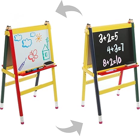 Amazon Co Jp 子供の黒板 ホワイトボードaフレームイーゼル Kid S木製鉛筆デザインアクティビティboards ホーム キッチン