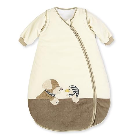 Sterntaler Schlafsack für Kleinkinder, Abnehmbare Ärmel, Wärmeregulierung, Reißverschluss, Größe: 110, Hanno, Crème/Braun
