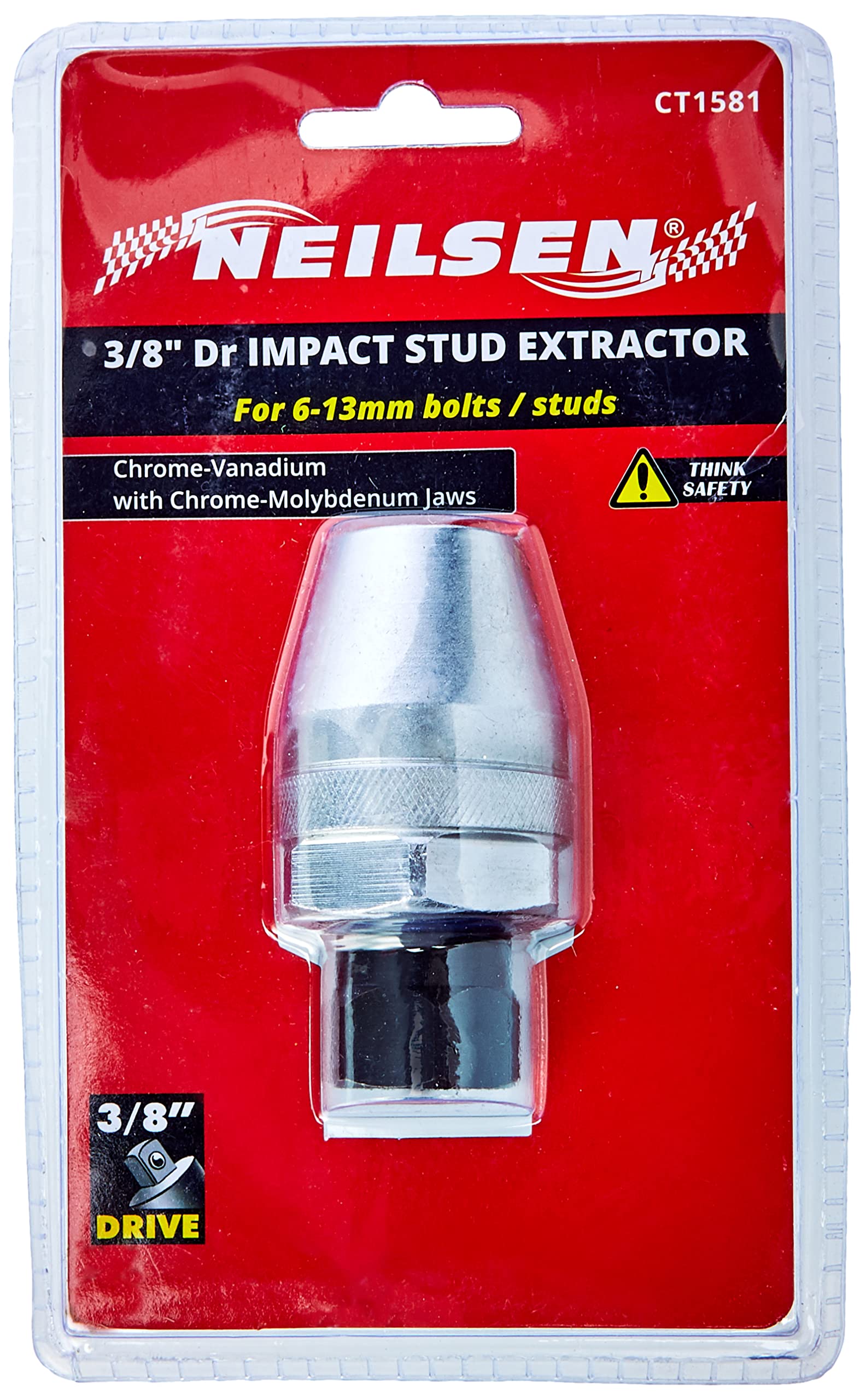 Neilsen CT1581 3/8in Drive Impact Stud Extractor Chrome Vanadium Chrome Molybdenum Jaws for 6-13mm Bolts Studs Ideal for Stud and Bolt Removal