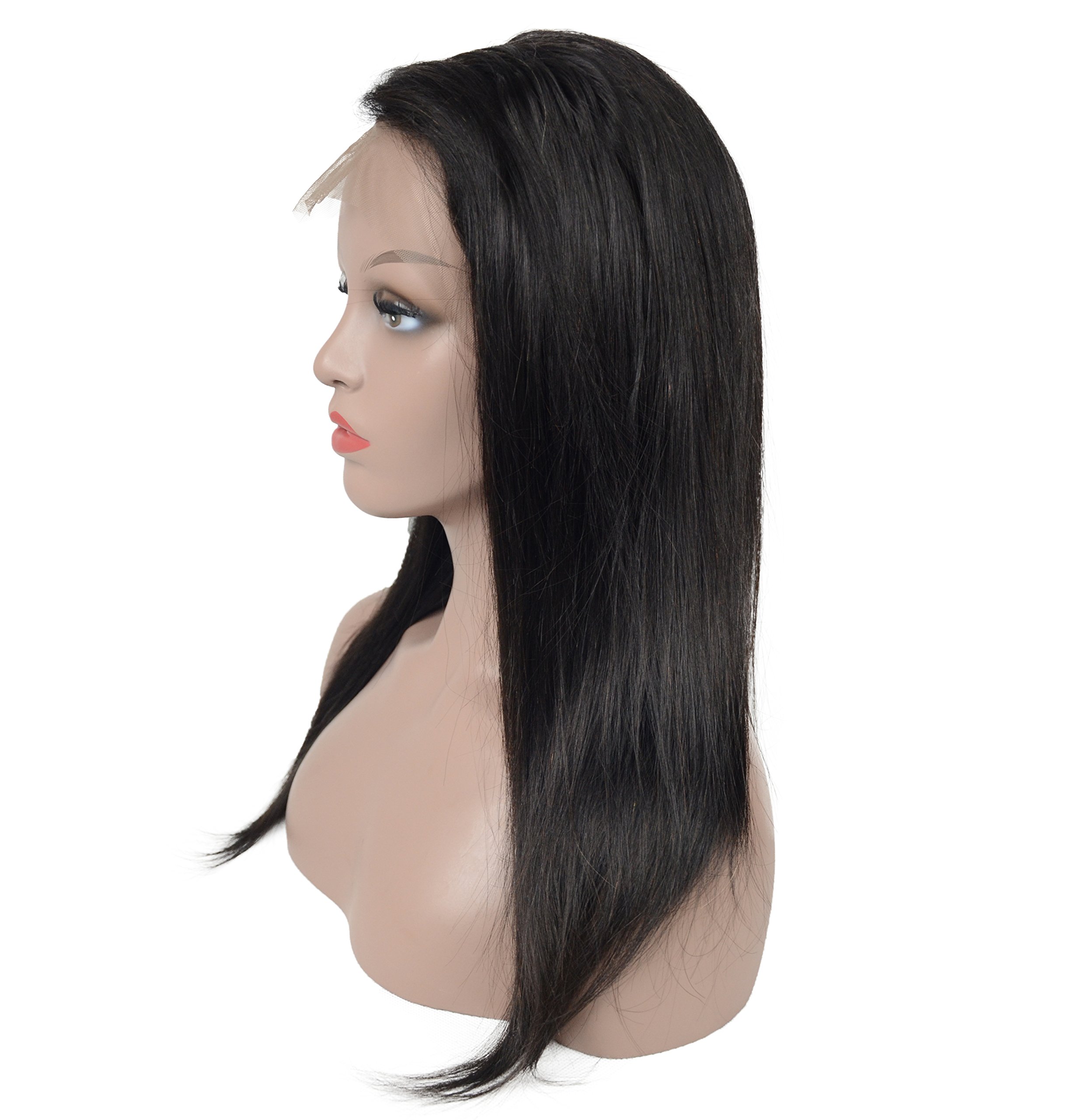 Pre Plucked 360 Lace Front Wigs Human Hair Straight, Veer Brazilian Virgin Human Hair With Baby Hair for Women Natural Black Color(#1B) 16inch