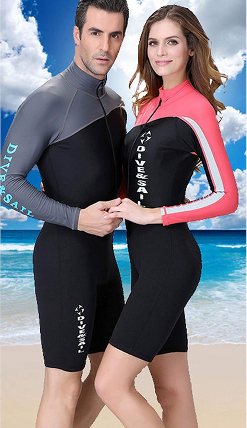 DIVE & SAIL Men 1.5mm One Piece Shorty Wetsuit UV Protection Long Sleeve Rash Guard for Diving Snorkeling Swimming : Clothing