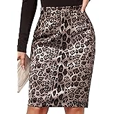 Ezcosplay Women Faux Suede Leopard Pencil Skirt Knee Length High Waisted Cheetah Print Bodycon Midi Skirts
