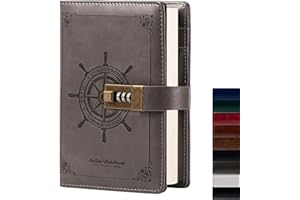 B6 Leather Journal with Lock, Three-Digit Password Diary with Combination Lock for Girls, Boys, Adult, 7.87 X 5.51 in