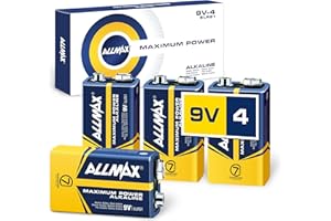 Allmax 9V Maximum Power Alkaline Batteries (4 Count) – Ultra Long-Lasting, Leakproof Design, 7-Year Shelf Life, Maximum Performance (9 Volt)