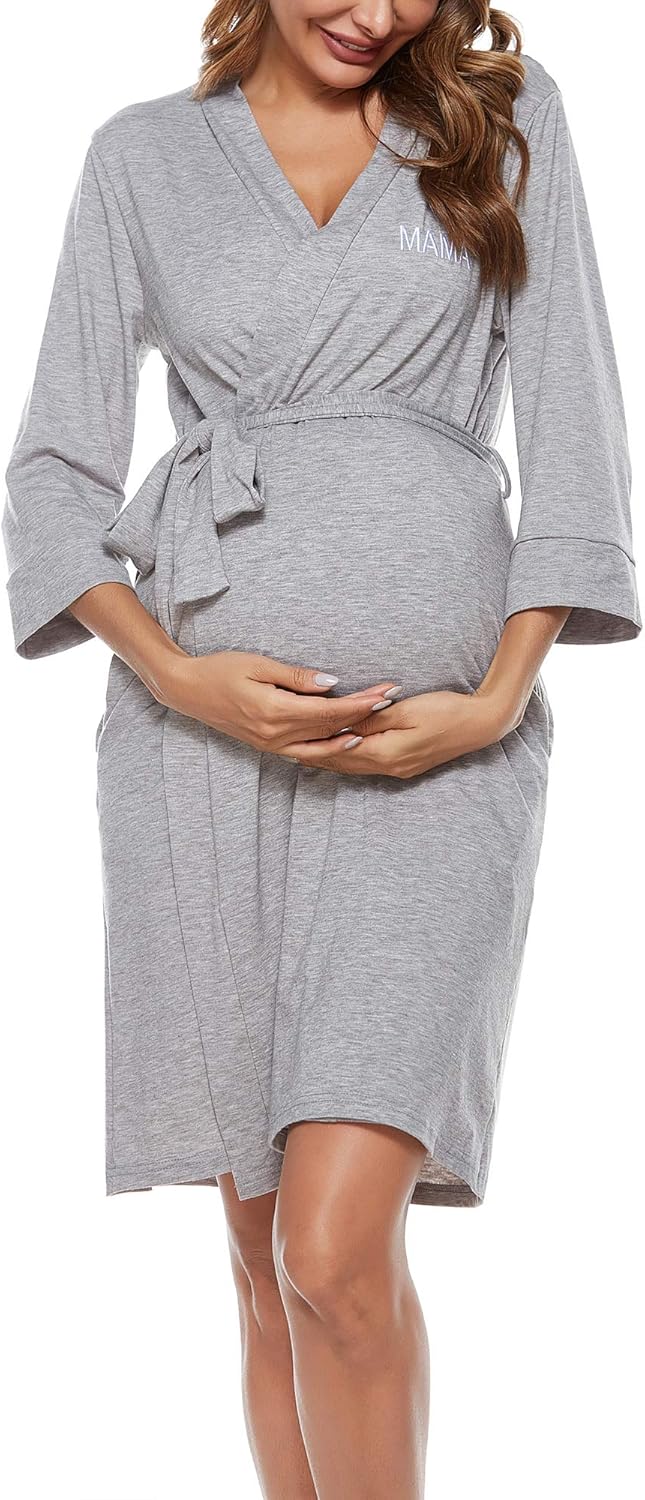 Molliya Maternity Robe Women Back Printed Pregnancy Sleepwear Hospital Delivery Nursing Bathrobe with Pockets at  Women’s Clothing store