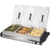 Proctor Silex Electric Buffet Server &amp; Food Warmer With Lids | For Parties, Holidays and Entertaining | Adjustable Temp | Three 2.5 Quart Oven-Safe Chafing Dish Set | Stainless Steel