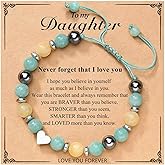 TOWAMOE To My Daughter Bracelet Heart Pendant Natural Stone Beaded Bracelet Personalized Inspirational Birthday Graduation Gift for daughter(With Gift Card)