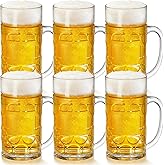 Mezchi 6 Pack Plastic Beer Mugs, 20 oz./600ml Beer Steins with Handles, Resuable Beer Drinking Cups, Clear Large Beer Mugs for Bar, Beverages, Alcohol, Freezable, BPA Free
