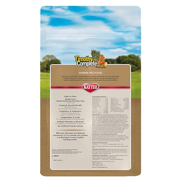 KAYTEE TIMOTHY HAY COMPLETE PLUS FRUITS AND VEGETABLES GUINEA PIG FOOD, 5-LB BAG