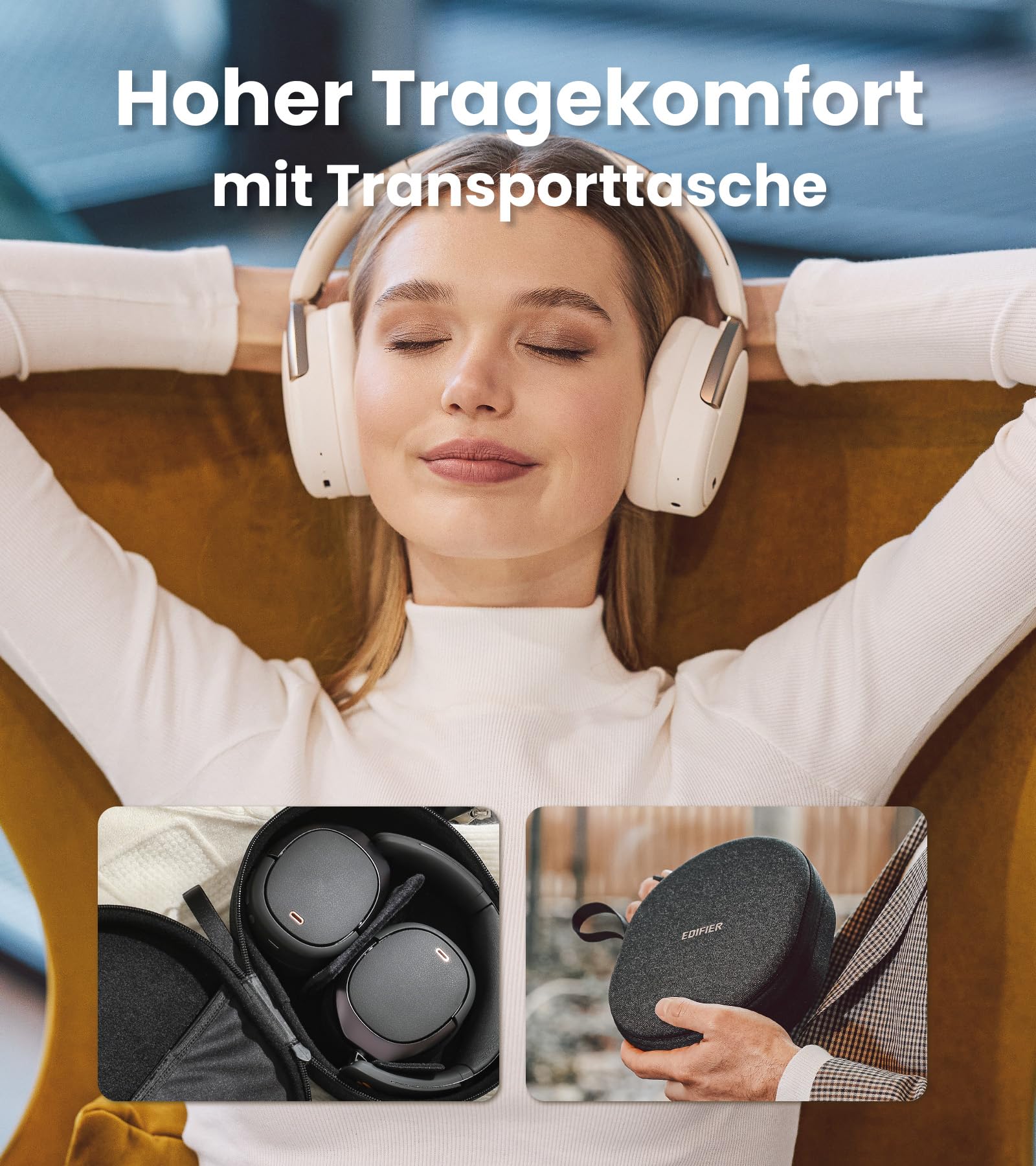 Edifier WH950NB (2026) Faltbarer Over-Ear Kopfhörer mit Hybrid Active Noise Cancelling. LDAC Codec mit Hi-Res Audio und Custom EQ über App. Bis zu 80 Std. Akkulaufzeit. Bluetooth V5.4 (Weiß) 7