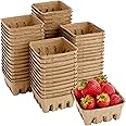 Juvale Pulp Fiber Berry Baskets for Fruits and Vegetables, Farmers Market, Grocery Store, 1/2 Pint (4 x 4 x 1.81 Inch) 60 Pack