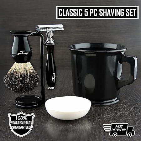 Old School Complete Rasierset mit Pinsel Becher DE Rasiermesser & Seife Geschenkset