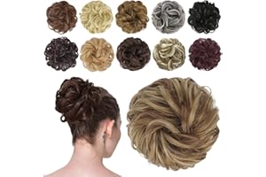 FESHFEN Messy Bun Hair Piece - Elastic Wavy Curly Hair Bun Scrunchies Extensions Synthetic Chignon Hairpieces for Women Girls, Brown & Blonde 1 PCS