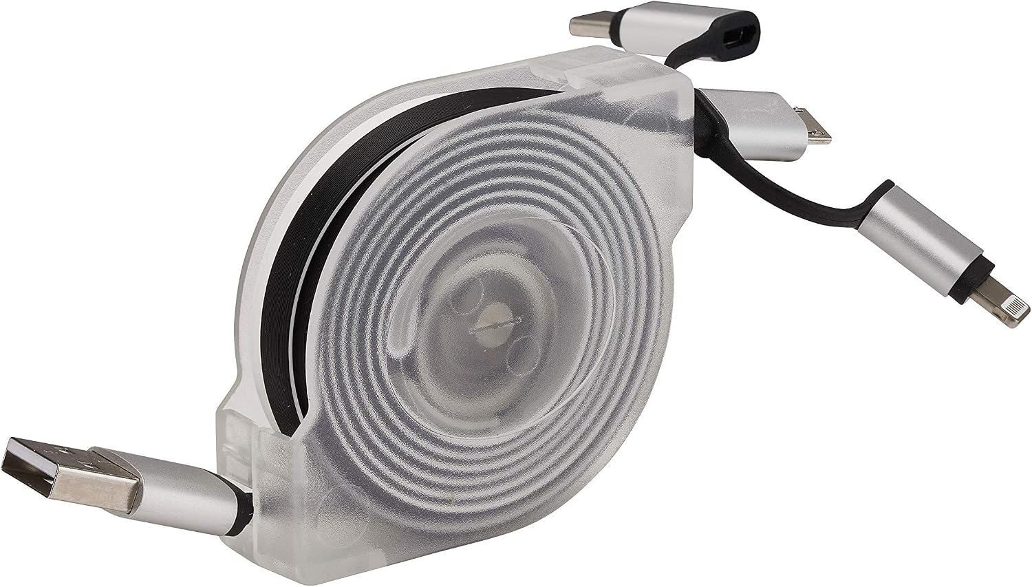 DEBFLEX 500015 Attachment Charger USB 3 in 1 Multi-Charging Cable Reel Universal Length 2 m - 3 Different Ports, White, 30