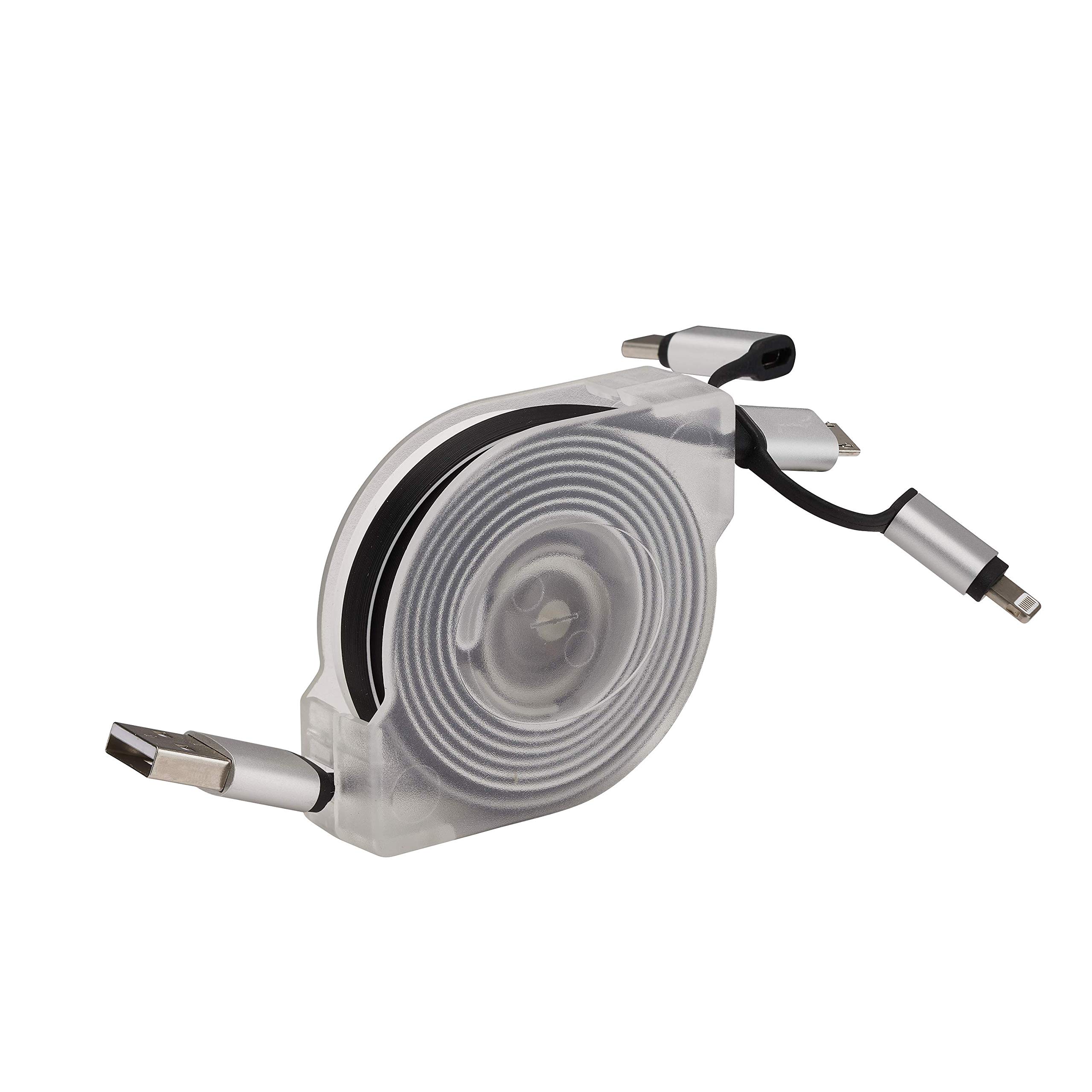 DEBFLEX 500015 Attachment Charger USB 3 in 1 Multi-Charging Cable Reel Universal Length 2 m – 3 Different Ports, White, 30