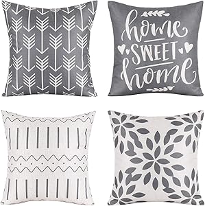 Pack of 4 Home Decorative Throw Pillow Covers Modern Cotton Linen Throw Pillow Covers Cushion Case for Couch Sofa Living Room Home Décor (Grey, 18x18)