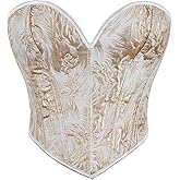 QIAIYALA Blue Butterfly Pattern Corset Top for Women Floral Bustier Lace Up Boned Overbust Lingerie Bodyshaper