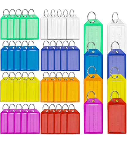 6 Porte-clés étiquettes Colorés - Avec étiquettes Papier & étui Transparent - Pour Clés, Bagages, Animaux