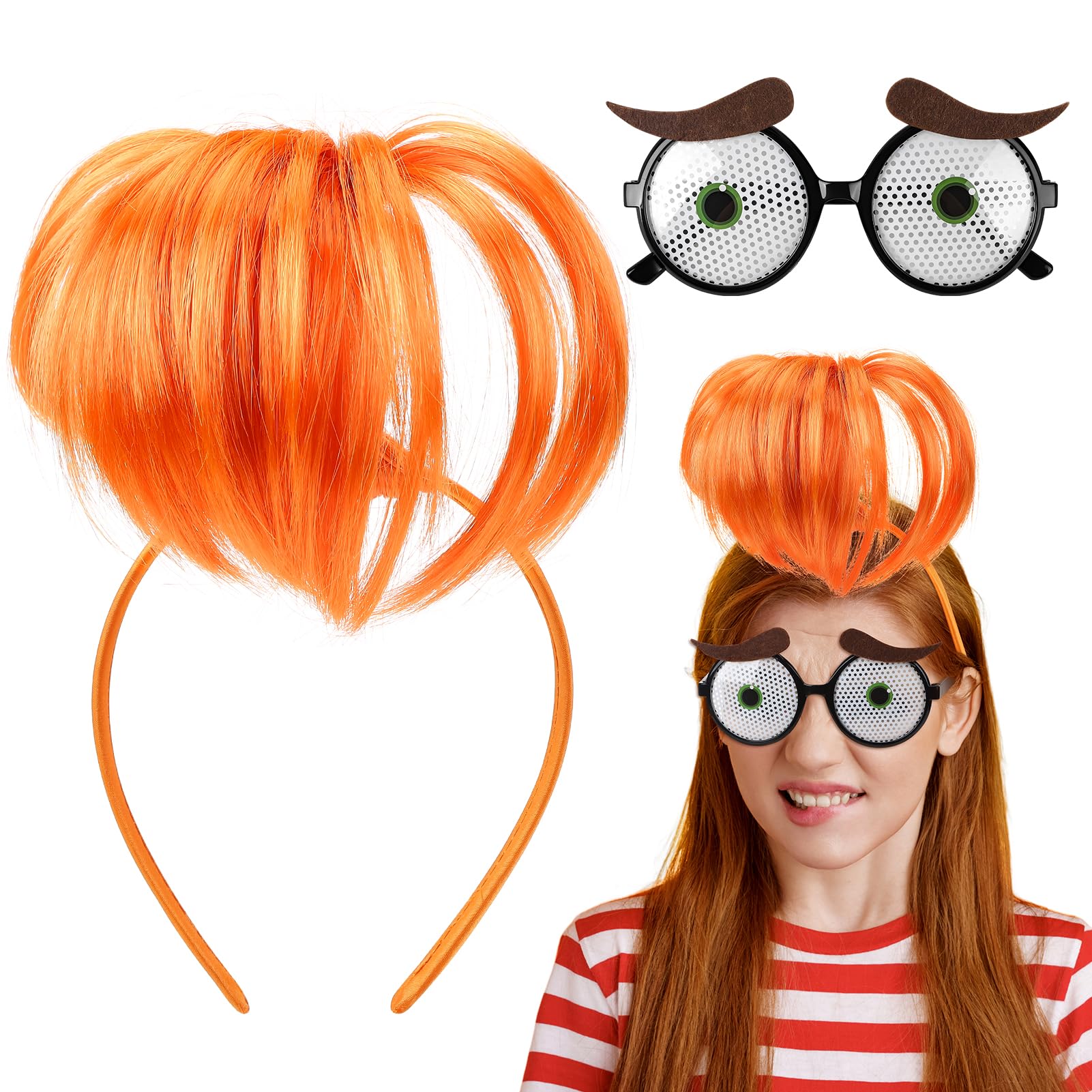 Photo 1 of ZhouBoat 2 PCS Straight Orange Wig Funny Eye Glasses Emotion Headband Anime Cosplay for Halloween Costume Party
