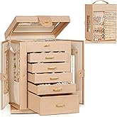 AKOZLIN Jewelry Box 6-Tier Organizer Functional 360° Rotating Jewelry Storage Case for Women Girls Ring Necklace Earring Bracelet Holder with Mirror