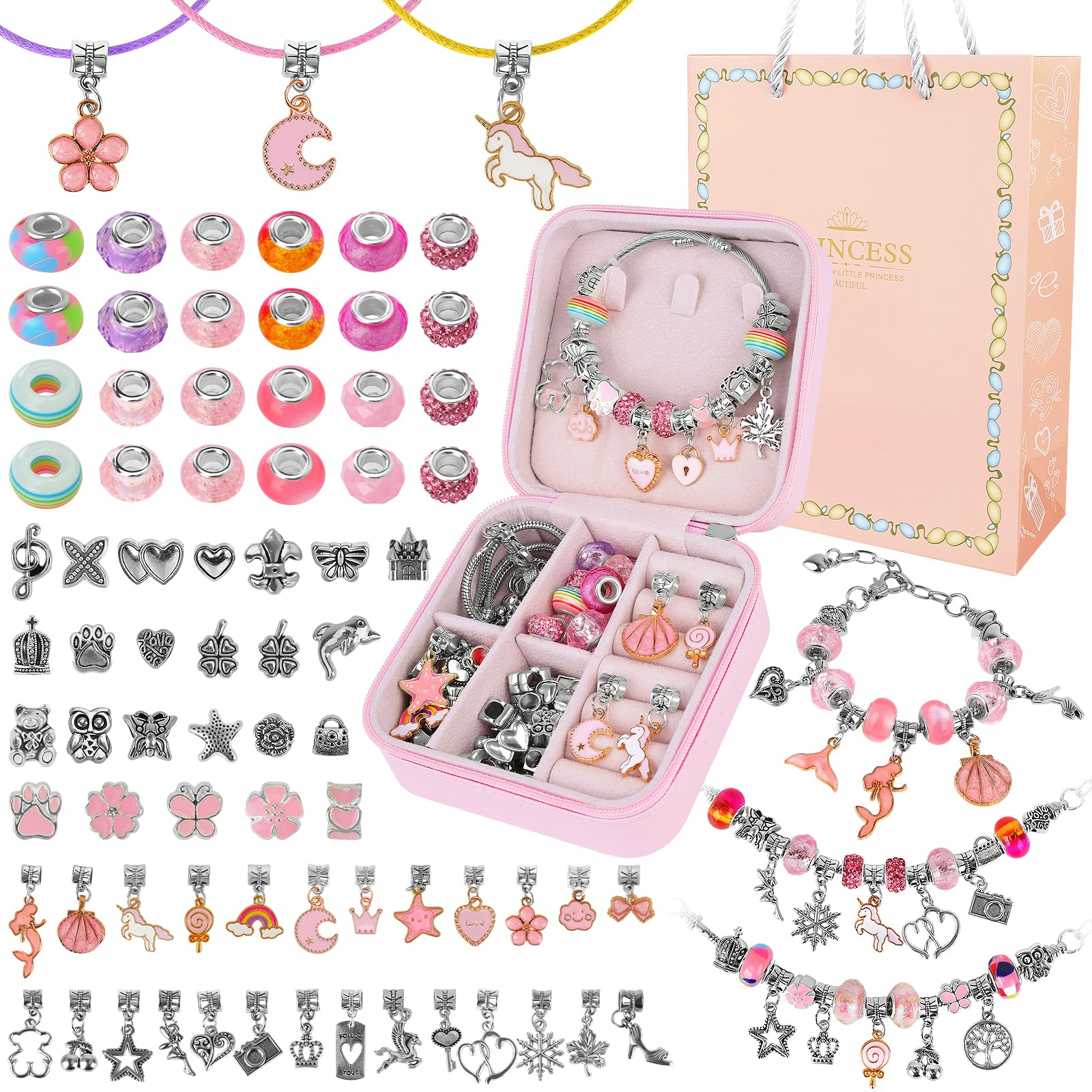 Bracelet Making Kits for Girls - 85PCS Jewellery Making Kit with Box and Bag, DIY Charm Beads for Bracelet Necklace Making Set Arts and Crafts for Kids, Birthday Gifts for Girls Age 5 6 7 8 9 10 12 — image 1
