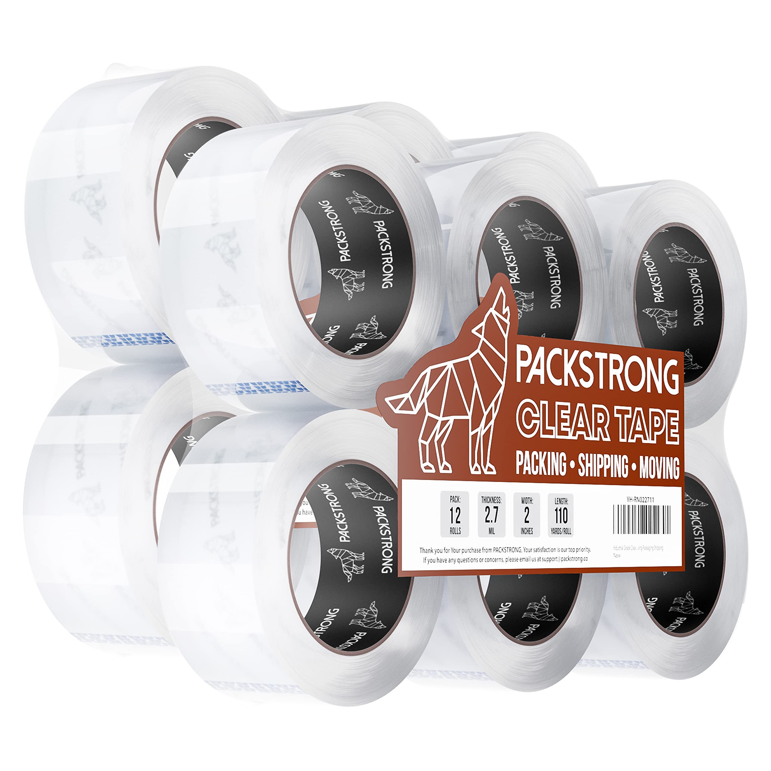 Photo 1 of **Only 4** Packstrong Industrial Grade Clear Packing Tape 12 Rolls - Extra Long 110 Yards per Roll - 2" Wide x 2.7 mil Thick, Acrylic Adhesive Heavy Duty Tape for Box Office Moving Packaging Shipping