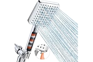 Filtered Shower Head - 6 Modes High Pressure Handheld Shower Head with Filter Mineral Beads, Detachable Handheld Showerhead S