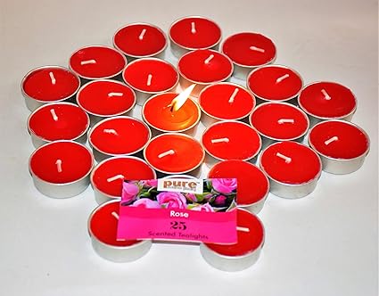 Pure Source India Scented Tea Light Candle (Red Rose) Smokeless Candles Made In India (25 pcs Candles)