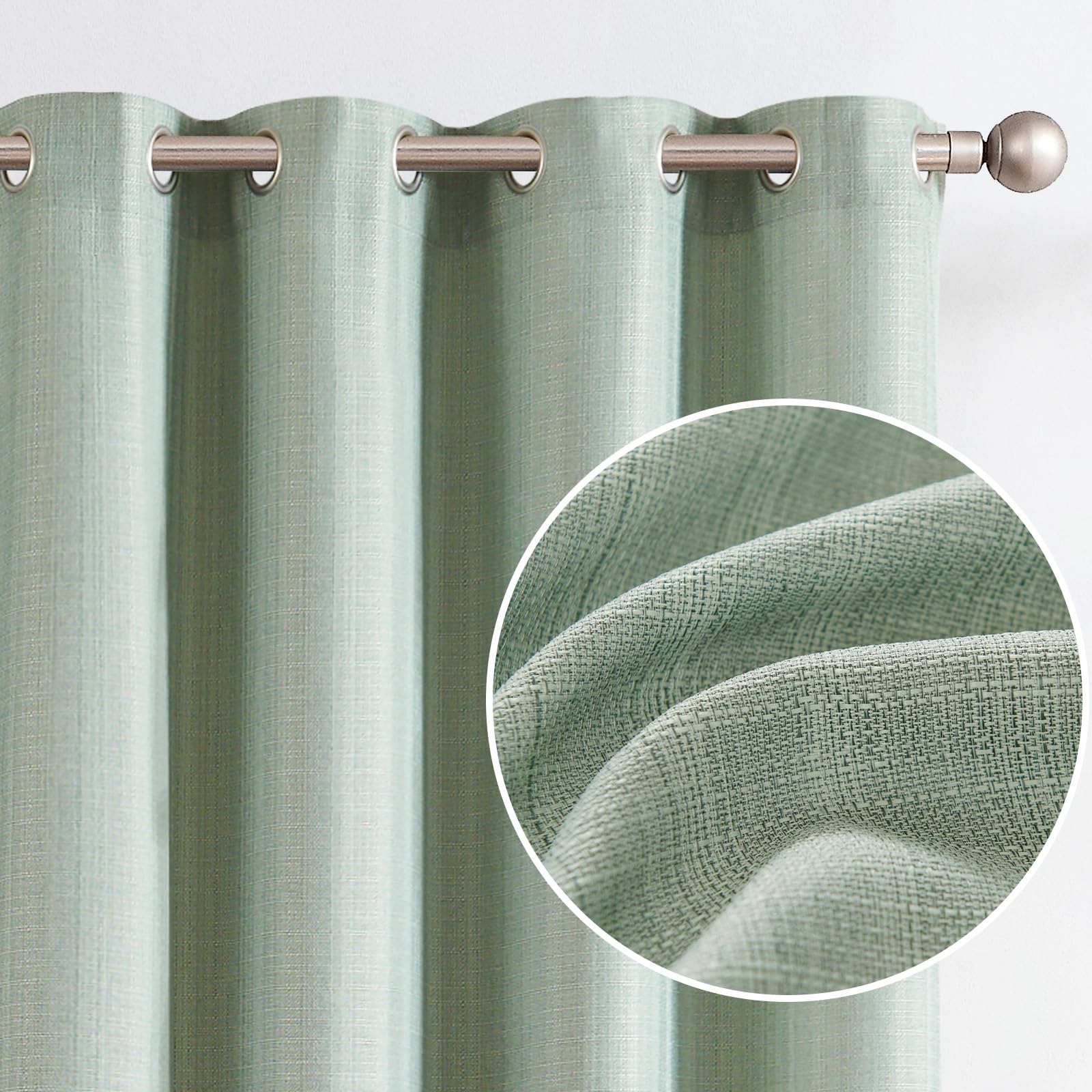 Photo 1 of jinchan Linen Textured Curtains 84 Inches Long 2 Panels for Living Room Heathered Green Curtains Grommet Top Light Filtering Window Curtains Set Drapes for Bedroom