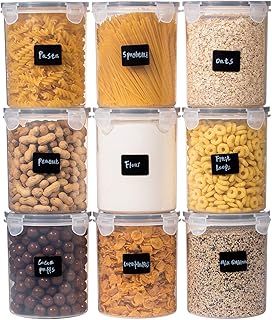 Yangbaga Vorratsdosen Set 1.5L, Luftdicht und BPA Frei Müslidosen aus Kunstoff, 9PCS Lebensmittelbehälter mit Marker Löffel und Aufkleber, Schüttdose für Müsli, Kekse, Zucker, Nüsse
