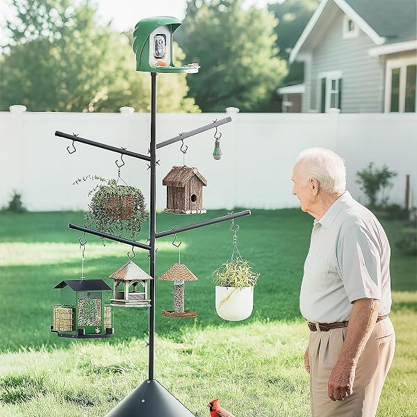 PERCHME BIRD FEEDER POLE WITH SQUIRREL BAFFLE, 92” INCH 360° ROTATING HEAVY-DUTY BIRD HOUSE POLE FOR OUTDOORS,ADJUSTABLE HEIGHT,UNIVERSAL MOUNT KIT FOR BIRD FEEDER CAMERAS&HOUSES (92” BLACK)