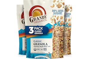 Grandy Organics Classic Granola, Certified Organic Granola Cereal, Low Sugar - Made with Oats, Pumpkin Seeds, Walnuts and Cashews, 12oz Bags, Bulk Pack of 3