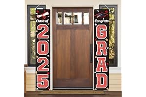KMUYSL Graduation Decorations Class of 2025, Red & Black Congrats Grad Banner Hanging Flags Porch Sign, 2025 Graduation Decorations Party Supplies for Any School Indoor/Outdoor Decor
