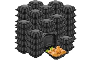 MUXHEL 125 Pcs Plastic To Go Containers Disposable, 6" x 6" Clamshell Take Out Containers with Buckle Lid, 1-Compartment Food