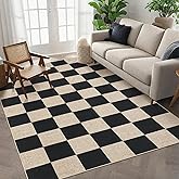 GarveeHome Checkered Easy Jute 5x7 Area Rugs for Living Room Machine Washable Non-Slip Backing Stain Resistant Modern Indoor Outdoor Rugs for Farmhouse Dining Room Patio Black