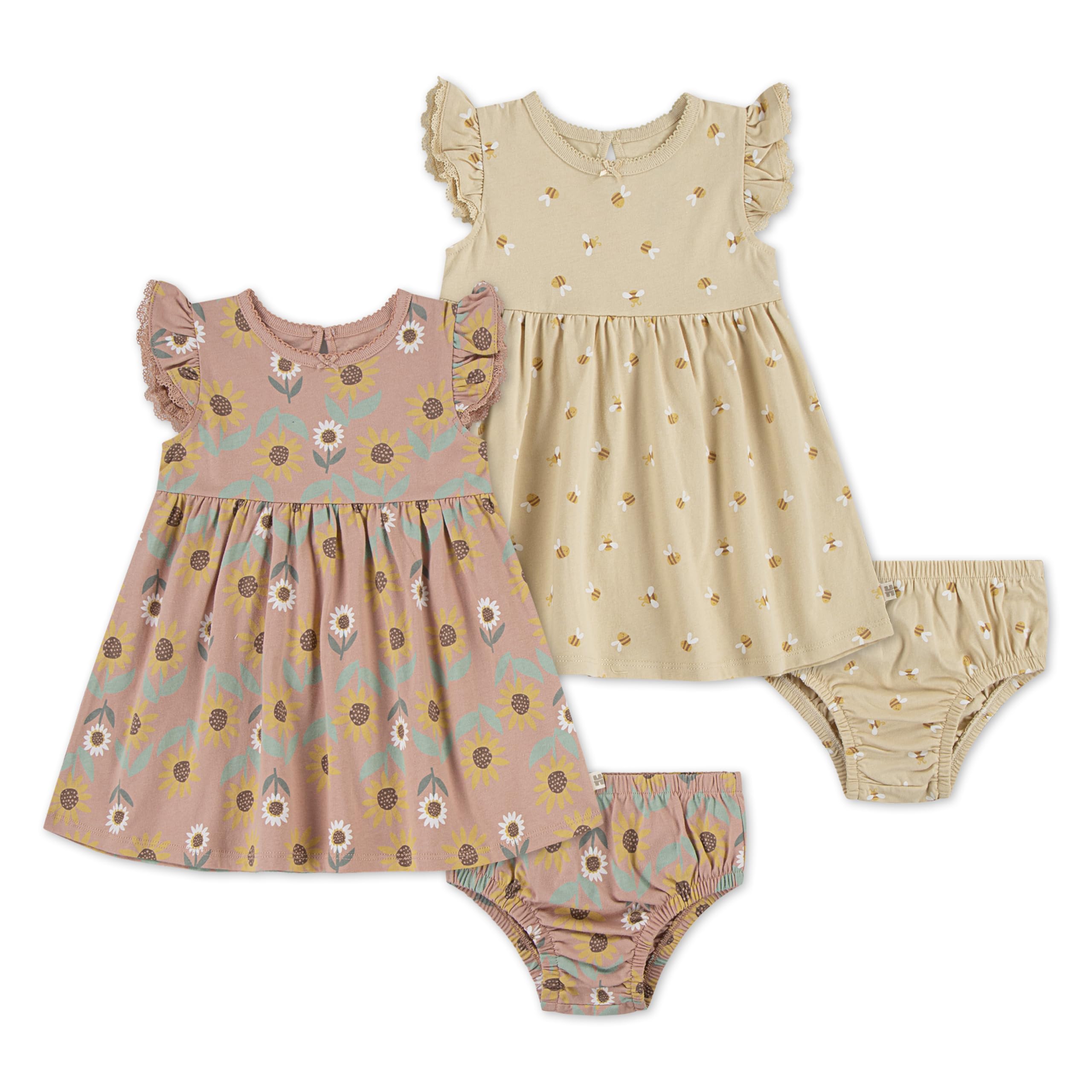Photo 1 of Huggies Baby Girls' 2-Pack Dress, Marzipan/Sunflowers, 12 Months