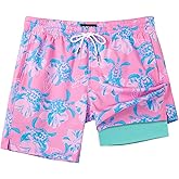 SURF CUZ Mens Swim Trunks with Compression Liner Swim Shorts 7" Swimming Trunks Stretch 7 Inch Swim Suits Quick Dry