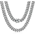 ROWIN&CO Miami Cuban Link Chain for Men 15mm Silver Stainless Steel Curb Necklace, Hip Hop Jewelry, Durable & Anti-Tarnish Mens Chain 18" 20" 22" 30" Inch, Pops Gifts For Fathers Boyfriends, Sons.
