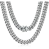 ROWIN&CO Miami Cuban Link Chain for Men 15mm Silver Stainless Steel Curb Necklace, Hip Hop Jewelry, Durable & Anti-Tarnish Mens Chain 18" 20" 22" 30" Inch, Pops Gifts For Fathers Boyfriends, Sons