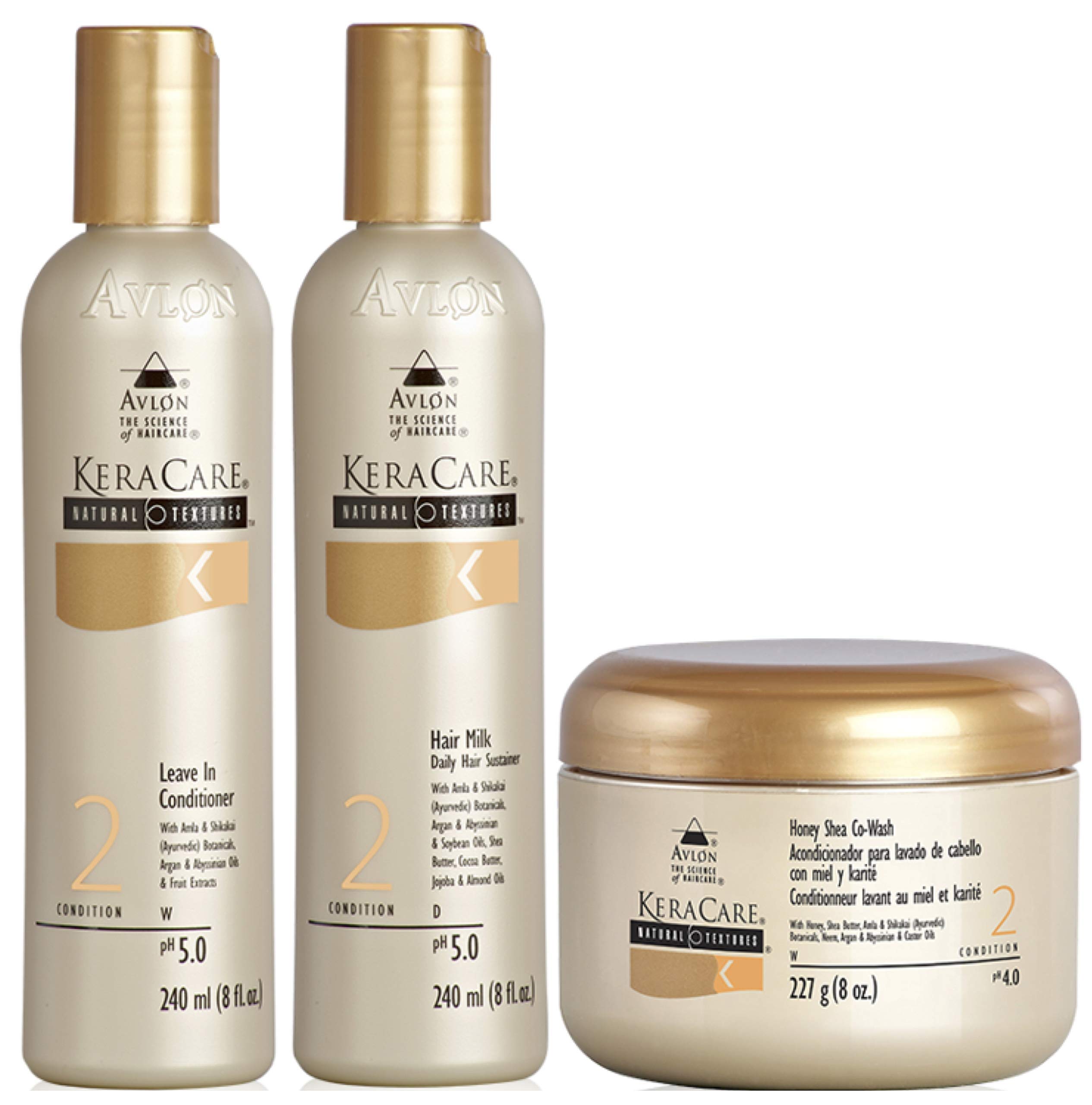 Avlon Keracare Natural Textures Leave-In Conditioner 240ml, Hair Milk 240ml & Honey Shea Co-Wash 227g