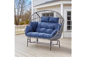 Belord Double Egg Chair Outdoor Glider Loveseat, 550LBS Weight Capacity Wicker Patio Rocking Egg Chairs, Handwoven Rattan Porch Furniture Glider Loveseat for Patio Deck Balcony Sunroom