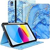 Zonefoker Case for iPad 11 inch (A16) 2025, for 10th Generation 10.9'' 2022, Leather iPad 11th/10 th Gen Protective Cover with Auto Sleep/Wake, Pencil Holder, Pocket Design for Women Men, Marble Blue