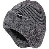 Wmcaps Winter Fleece Line Beanie with Earflap for Men Women, Outdoor Warm Thermal Knitted Hat Stocking Caps