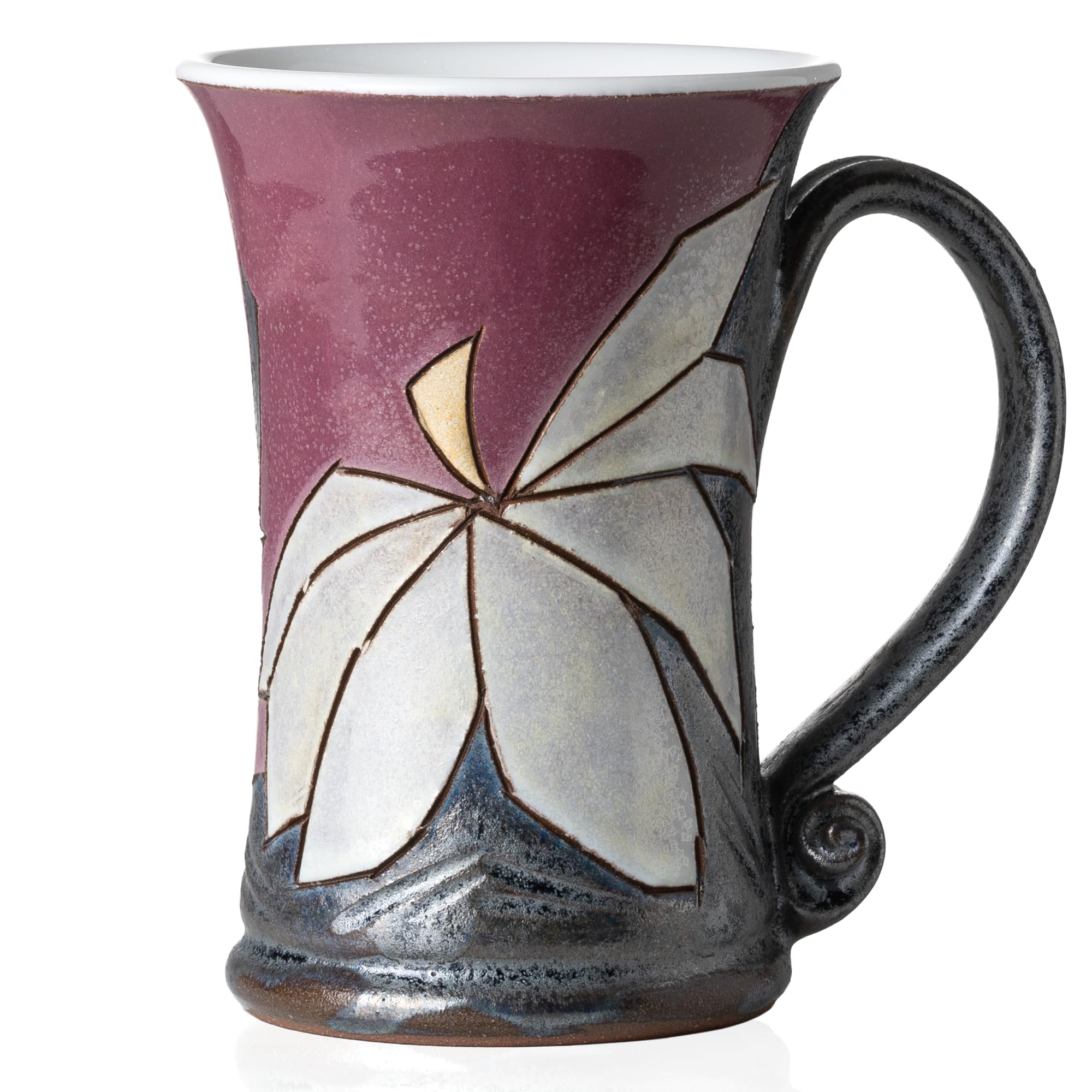 Felisteya Handmade Ceramic Coffee Mug – Lotus Flower Pottery Mug, 320ml Artisan Tea Cup, Unique Decorative Mug, Floral Gift for Women