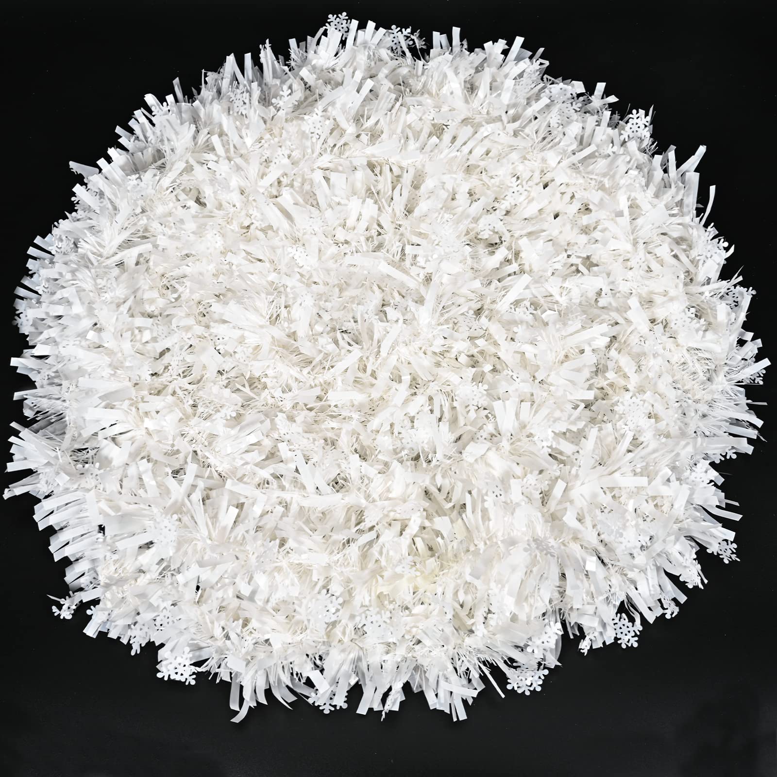 Photo 1 of 33ft /10m Snowflake Christmas Tinsel Garland White Metallic Twisted Hanging Garland with Star for Chistmas Tree Fireplace Home Decoration