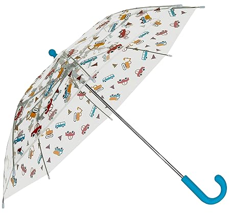 Baciami Transparenter Kinder Regenschirm - Stockschirm mit durchsichtigem Schirmdach, ? 74cm, Buntes Muster für Jungen
